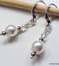 White Shell Pearl & Crystal Silver Plated Earrings  - Image 2