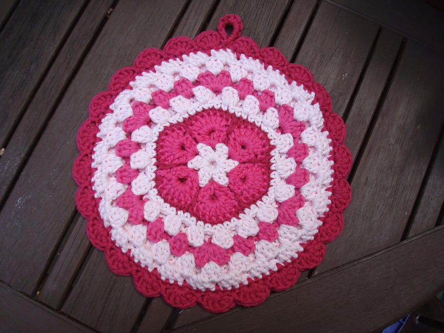 Pink African Flower Potholder (tablemat or heatpad) 100% cotton