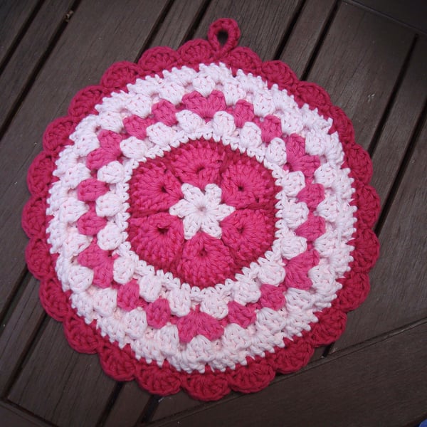 Pink African Flower Potholder (tablemat or heatpad) 100% cotton