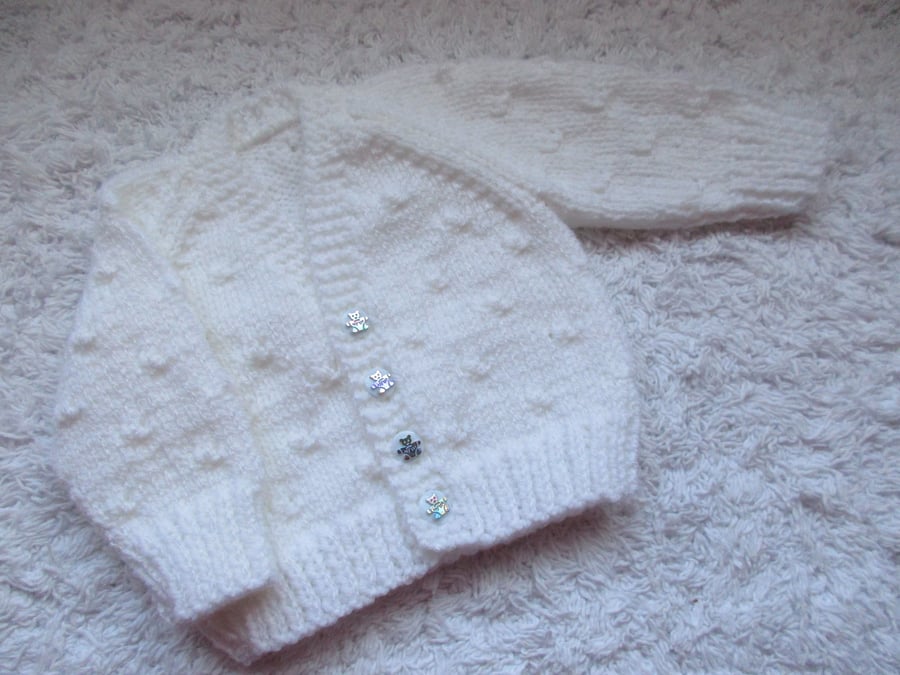 14" Newborn Baby Boys Knots Patterned Cardigan (White)