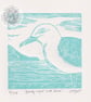 Beady-eyed Gull Blue - Original, limited edition linocut.