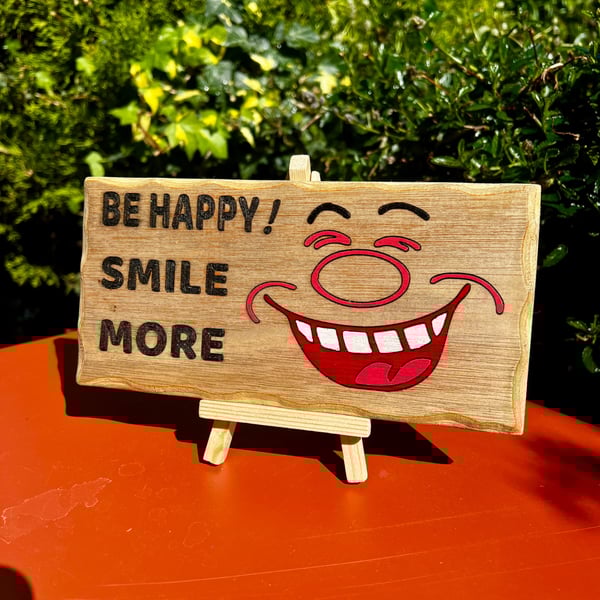 Be Happy smile more wooden sign