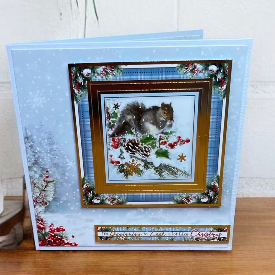 Christmas Card. Luxury Squirrel Christmas Card. Festive Forest