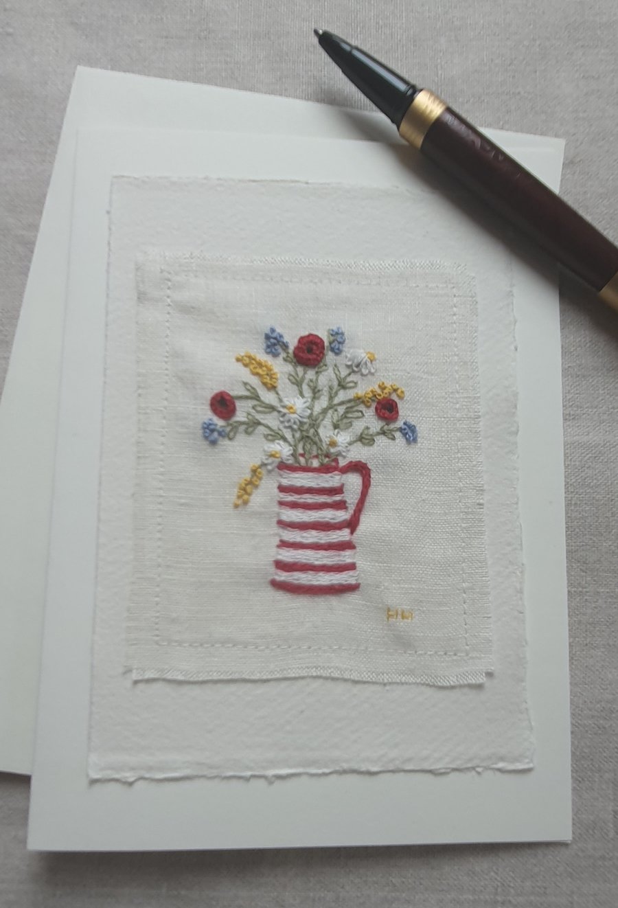 Hand embroidered blank greetings card