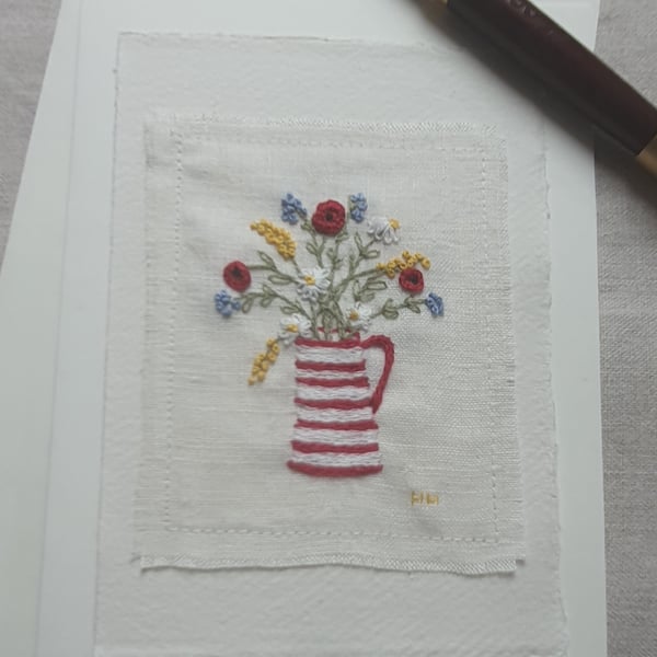 Hand embroidered blank greetings card