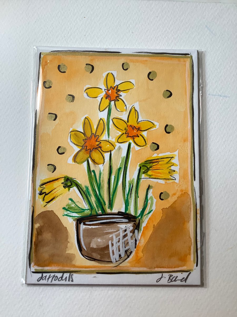 Original art. Watercolours. Daffodils. Spring . Easter gift. Card. 