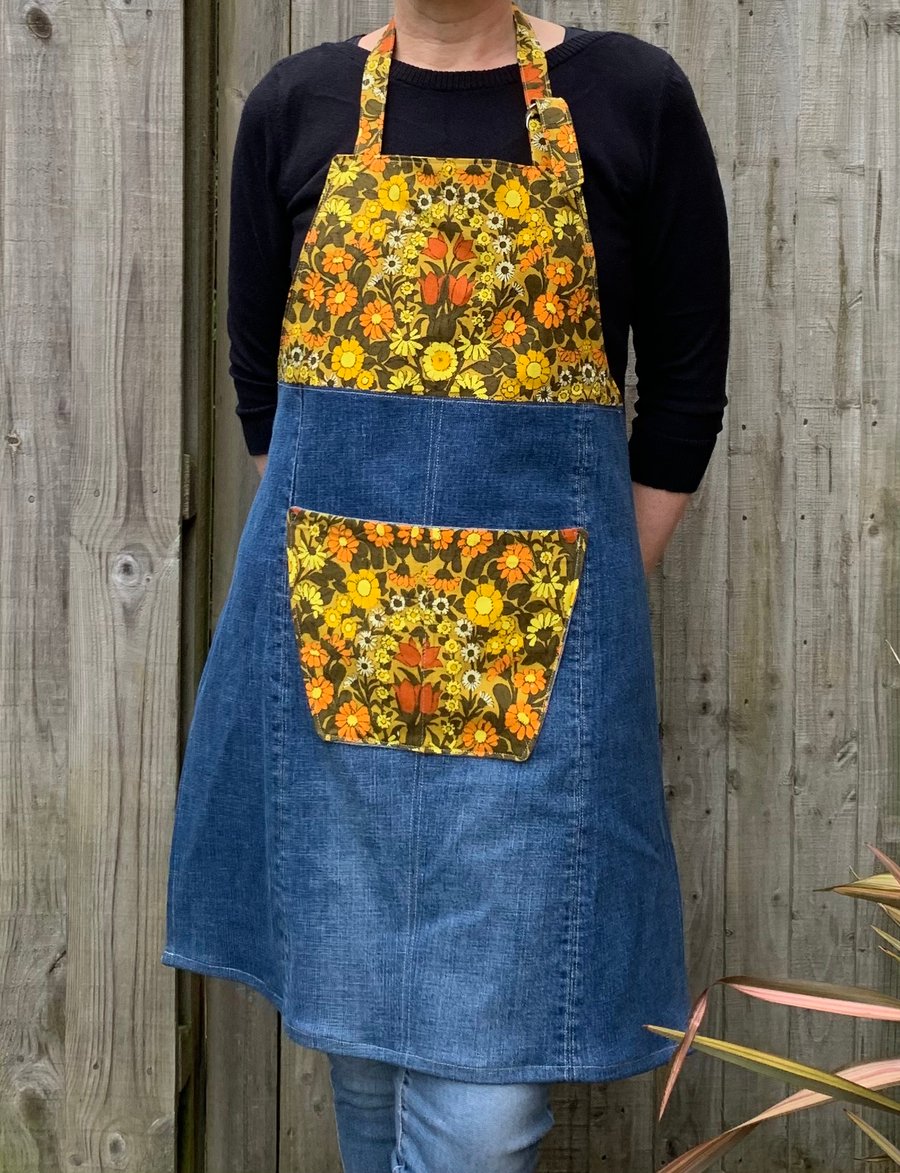 Reclaimed denim and vintage daisy chain cotton apron