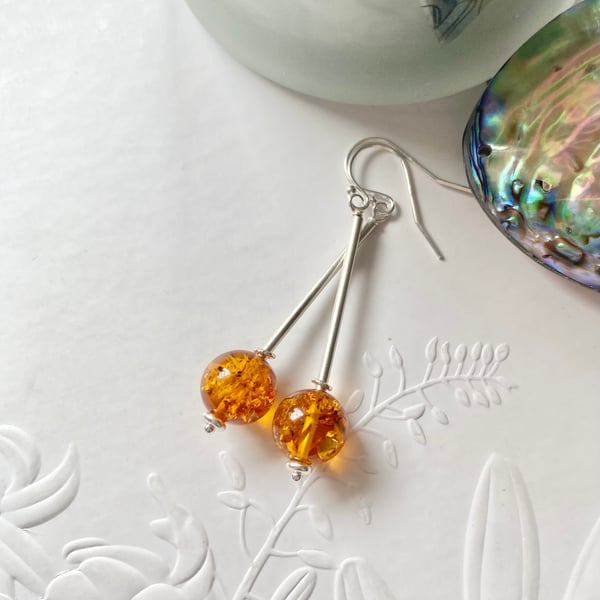 Baltic cognac Amber and sterling silver earrings