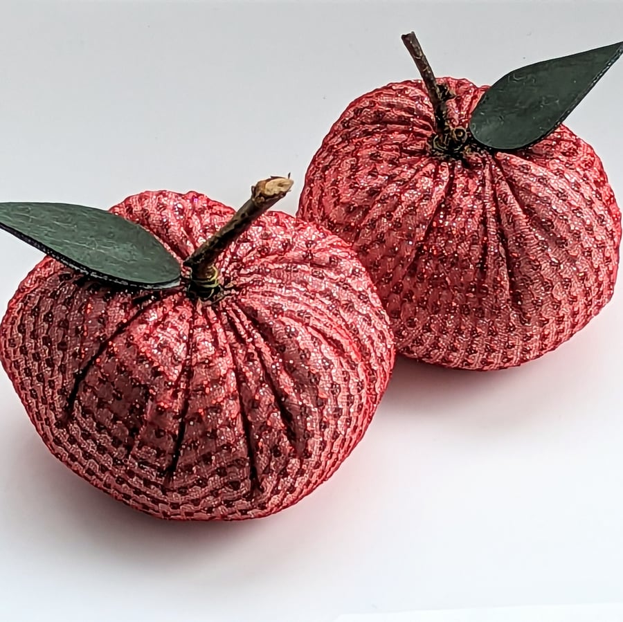 Handmade Sparkly Ornamental Fabric Apple Decorations Red or Gold Leopard print