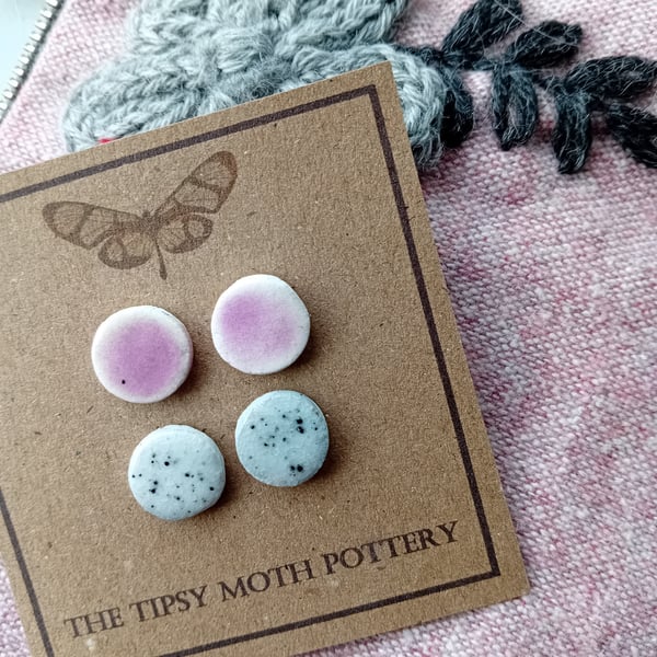 Handmade porcelain clay earrings studs silver plated fittings 2 pairs (set2)