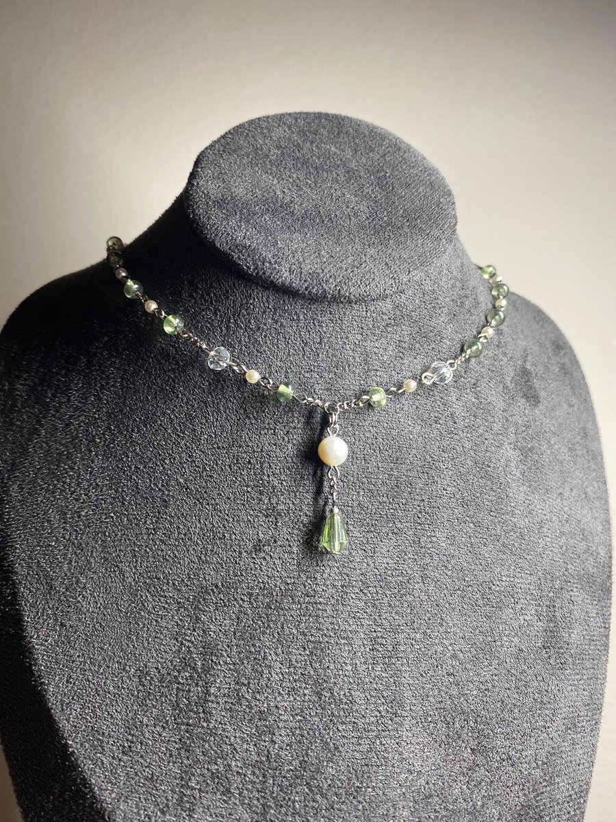 Analise - Pearl pendant choker necklace 