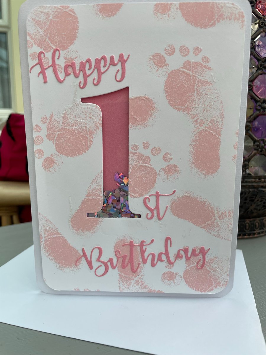 Happy 1st birthday little girl shaker card