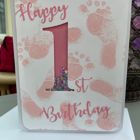 Happy 1st birthday little girl shaker card