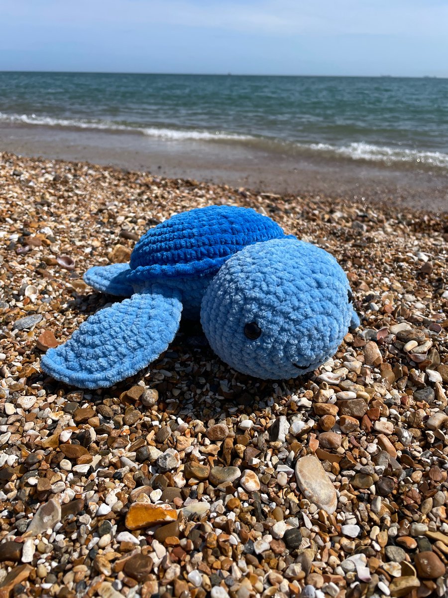 Blue Plushie Sea Turtle: Soft Chenille Yarn