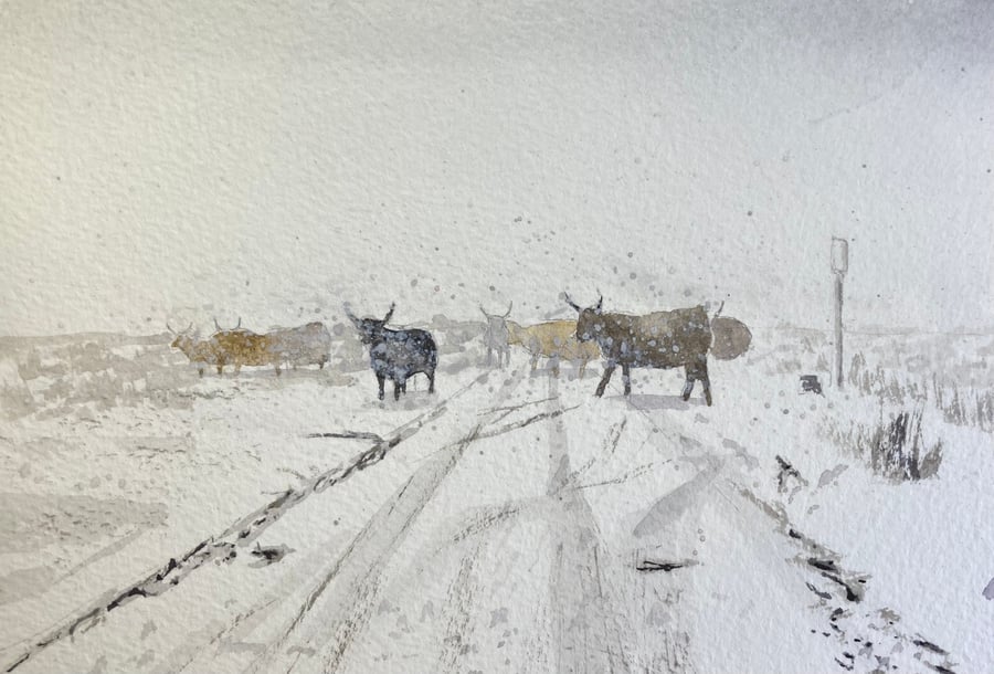 Blizzard in the Dales (Pure Original Watercolour FULLY MOUNTED 8” x 6”)