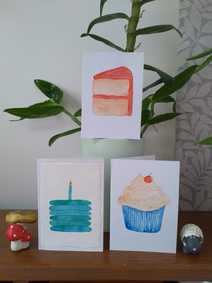 Original Watercolour Birthday Cake Greetings Cards