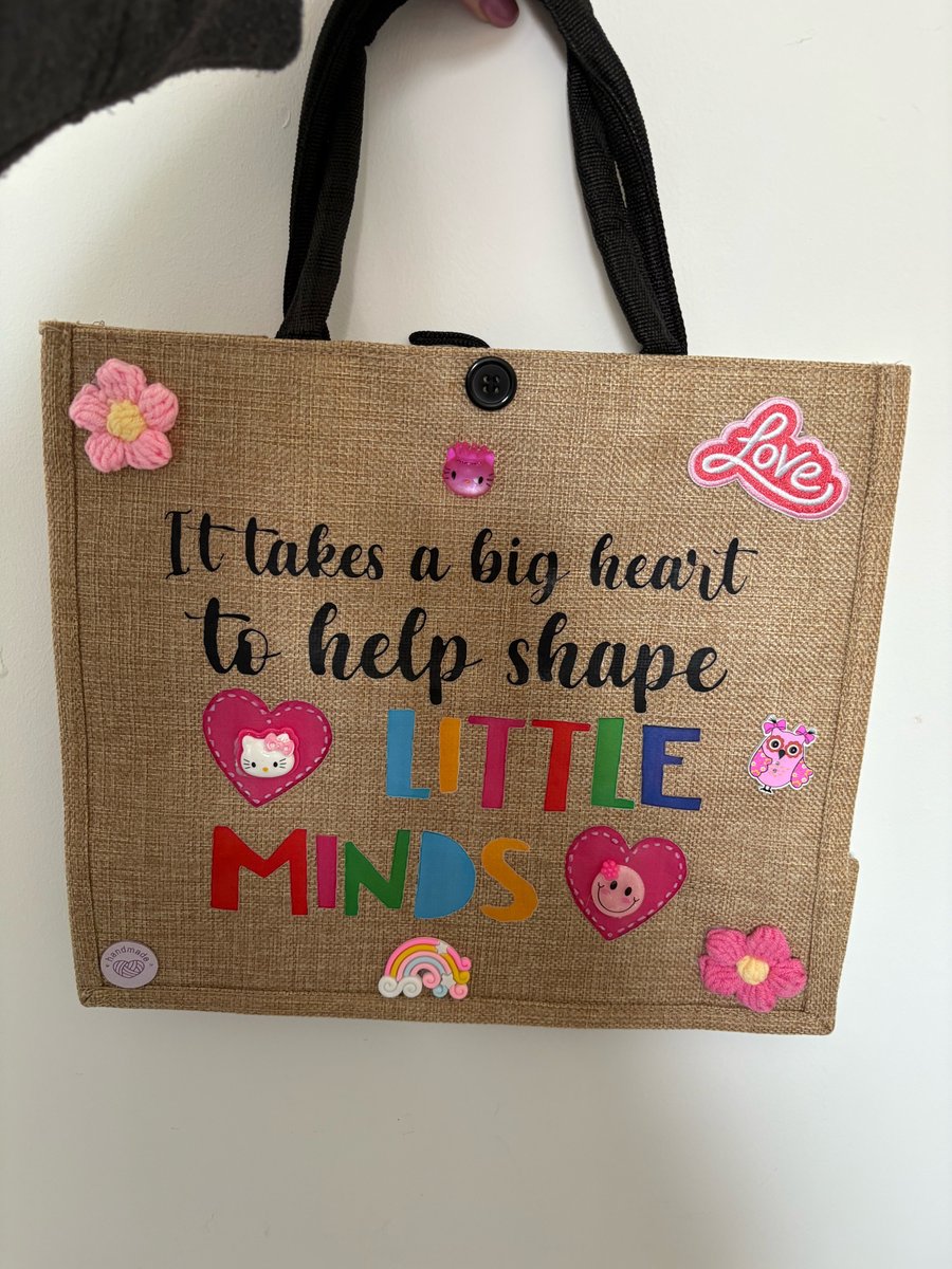 Child’s decorated jute tote bag. 