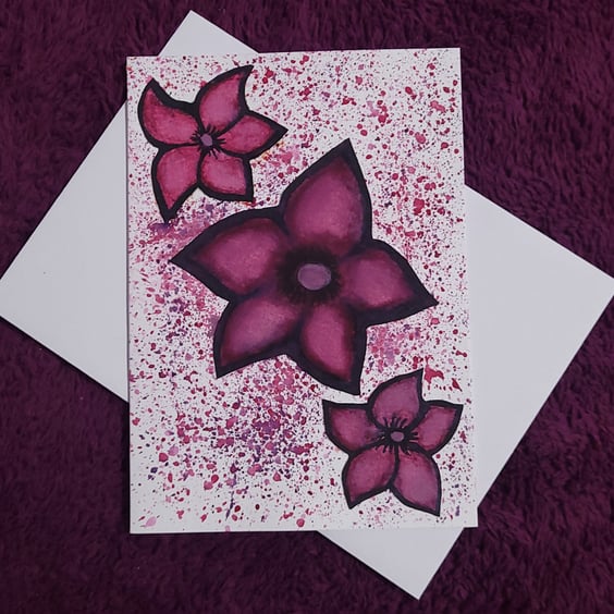 Flower art handmade blank card with white envelope