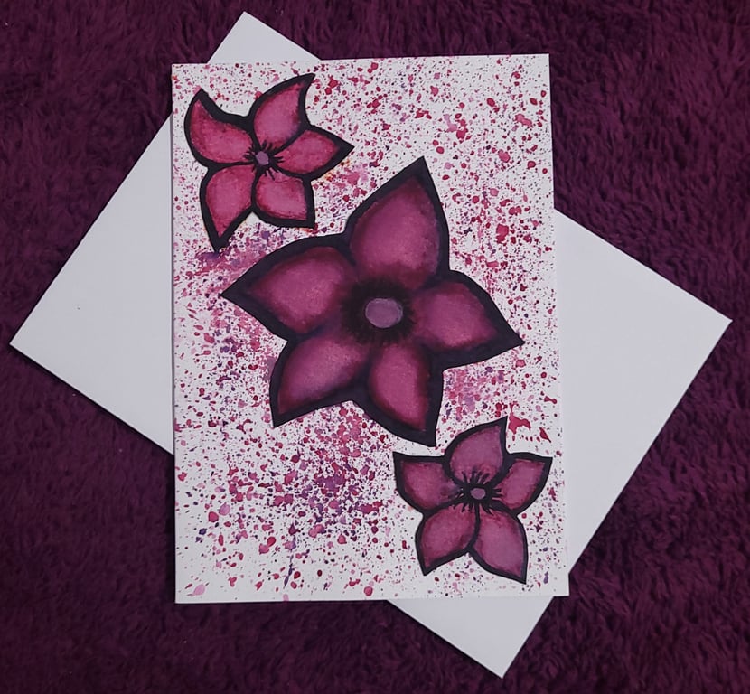 Flower art handmade blank card with white envelope