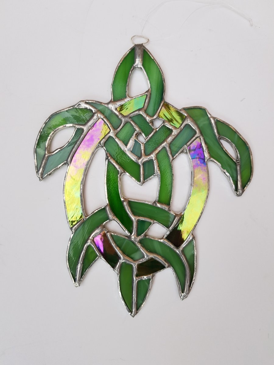 009 Stained Glass Celtic turtle - handmade hanging decoration