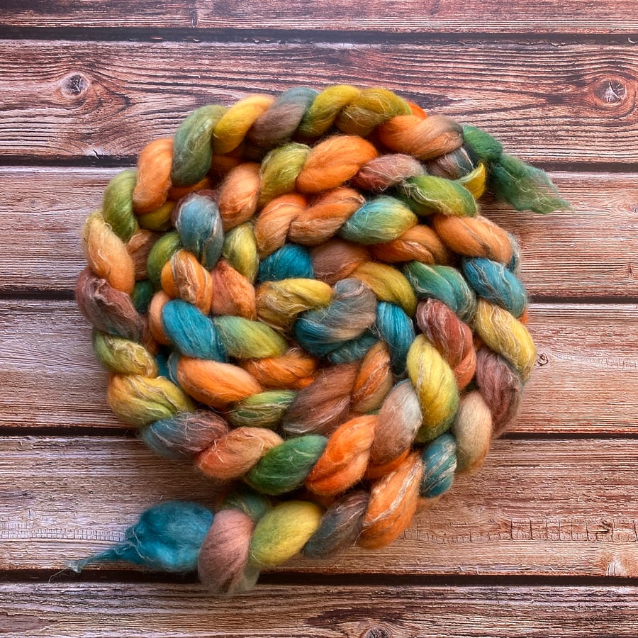 Merino Silk Linen Spinning fibre 100g Pumpkin Frost