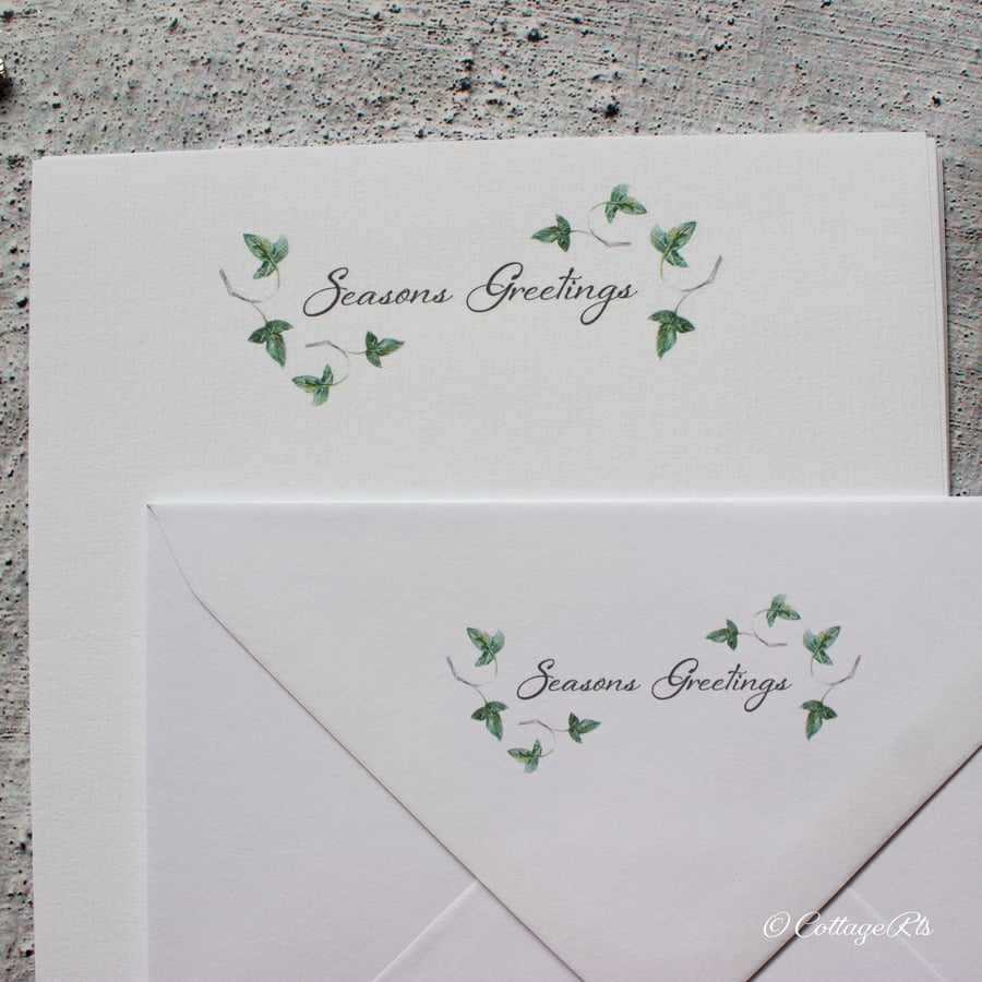 Wild Ivy Christmas Letter Writing Paper Pack of 10 Hand Designed By CottageRts