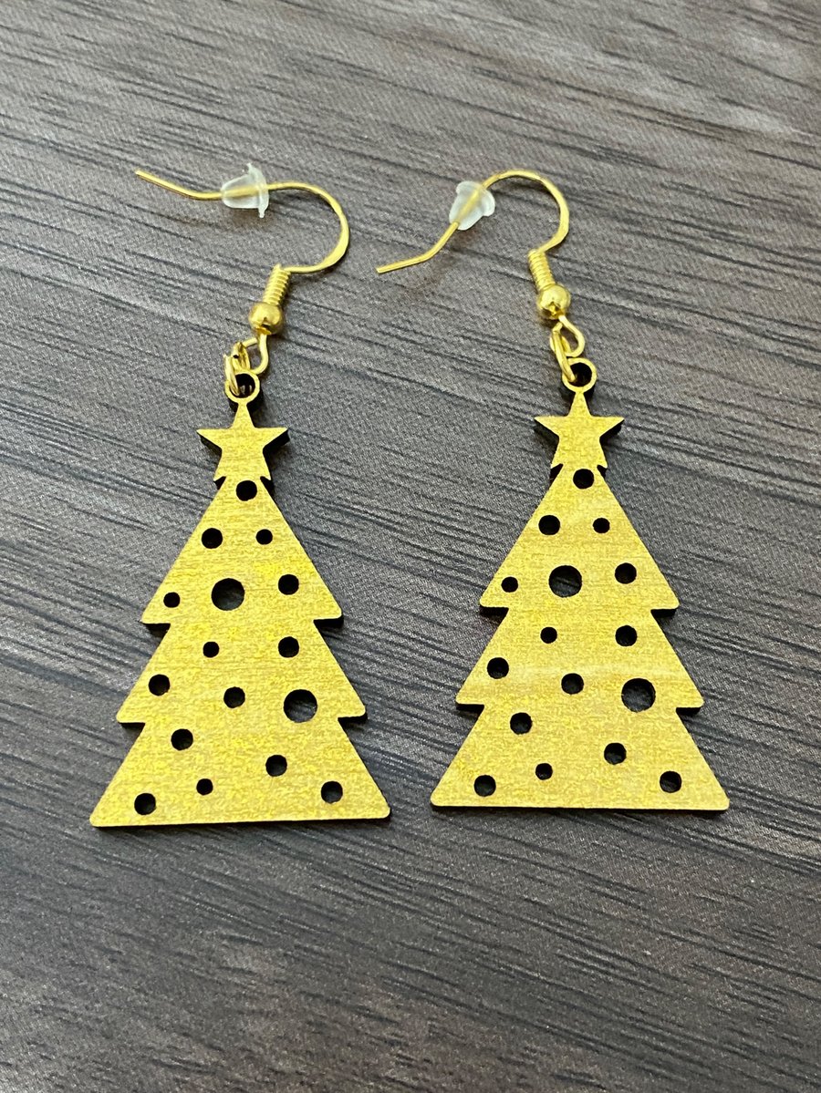 Golden Christmas Tree Earrings