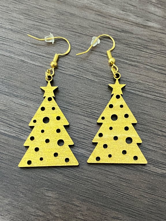 Golden Christmas Tree Earrings