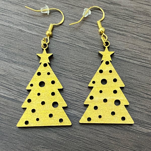 Golden Christmas Tree Earrings