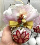 Pink and Gold Christmas Bauble with Floral Embroidery, Ribbons and Flowers - Image 4