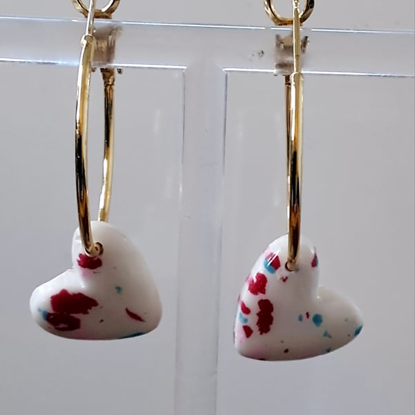 Colour splatter heart hoop earrings 