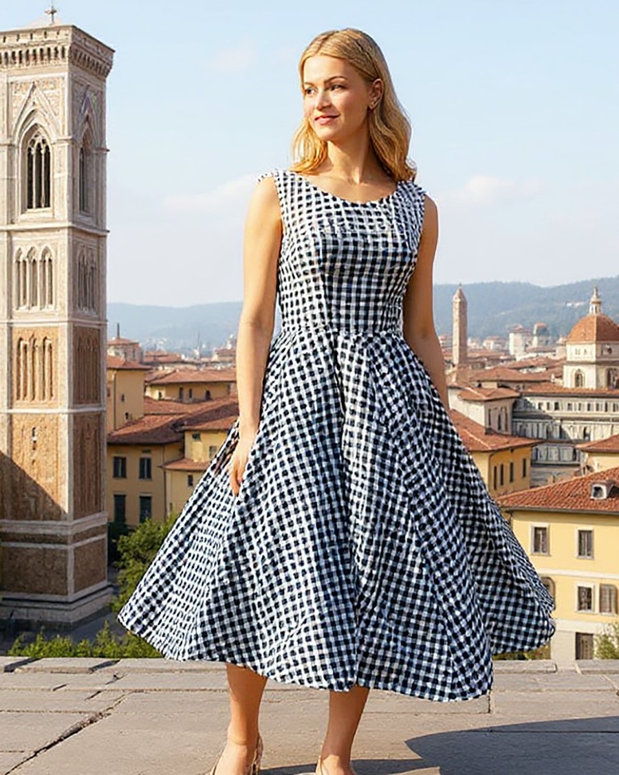 1950s Vintage Retro Rockabilly blk & white check dress, women's sizes 14-26