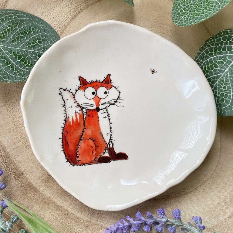Fox with Bee Handmade Ceramic Dish