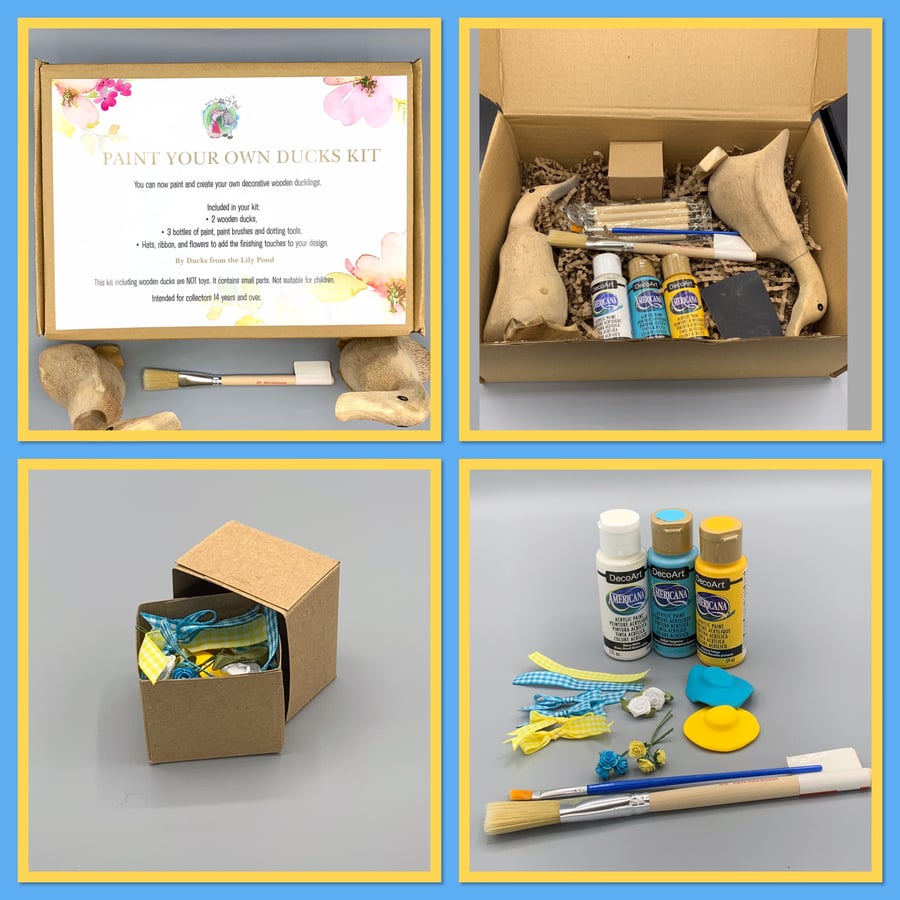 Paint your own wooden ducks kit! Turquoise, Yellow and White. 