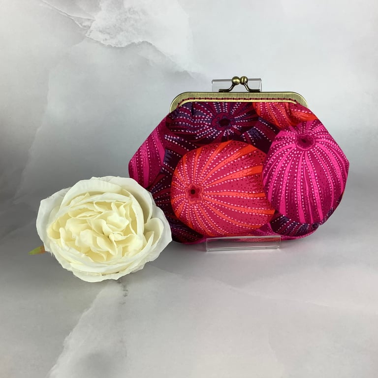 Sea urchin small clutch bag, Shells makeup bag, Optional chain, Handmade