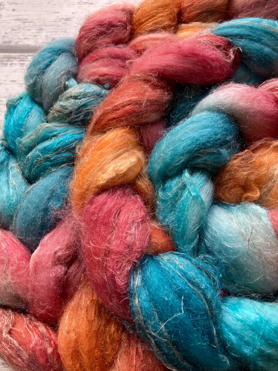 Merino Silk Linen Spinning fibre 100g Aspen