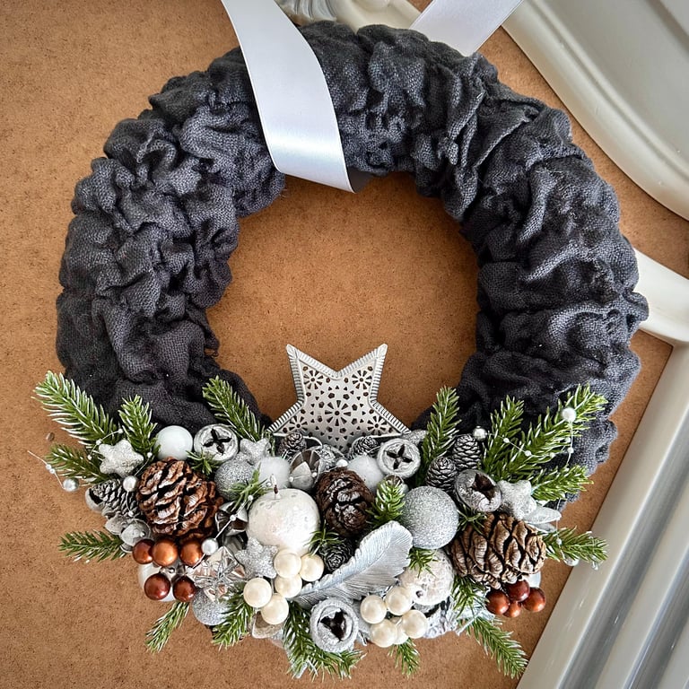 Scandinavian Christmas wreath snowy forest door decor country woodland wall art