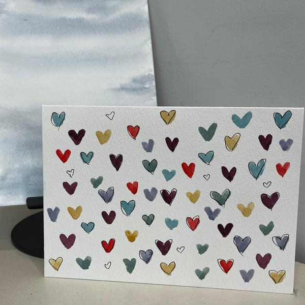 Hearts multicoloured watercolour