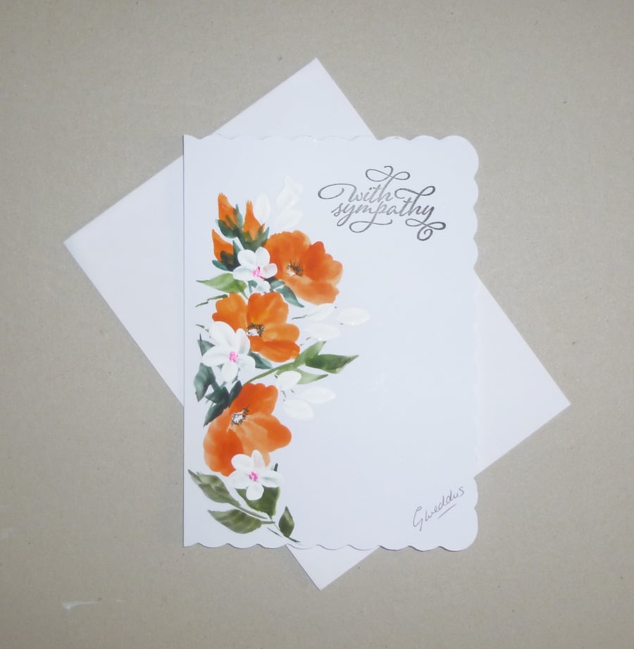 hand painted floral Sympathy blank card ( ref FA 322 A2 )