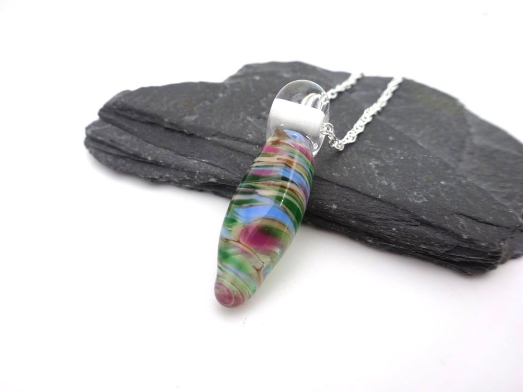 multicolour lampwork glass droplet pendant necklace