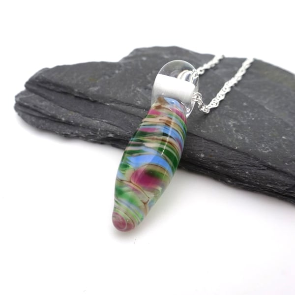 multicolour lampwork glass droplet pendant necklace