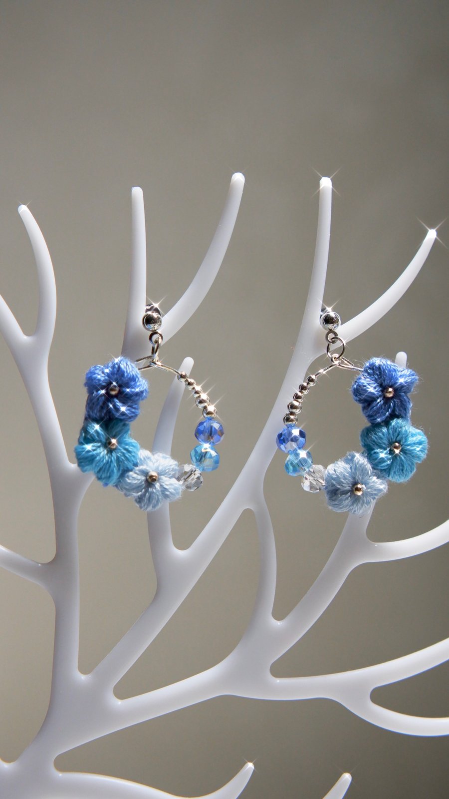 Microcrochet Blue flowers Earrings 