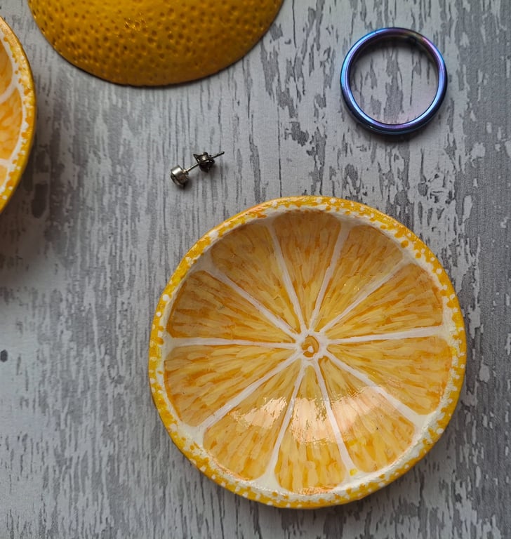 Lemon half, mini trinket dish,  Fruit themed lemon ring dish 
