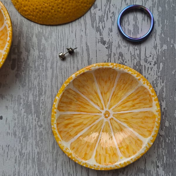 Lemon half, mini trinket dish,  Fruit themed lemon ring dish 