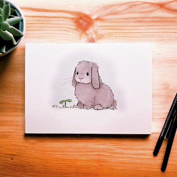 ‘It’s ok to be sad sometimes’ rabbit art greetings card no text 