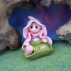 Tiny Mama Gnome 'Clary' with Baby 'Fee' in carrier OOAK Sculpt by Ann Galvin