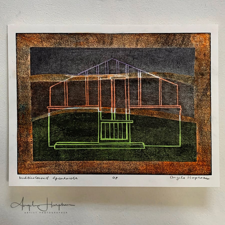 Woodcut Print with Pearlescent Tissue - Autumn Multicolour Greenhouse 