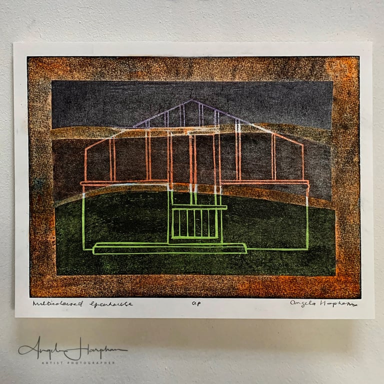 Woodcut Print with Pearlescent Tissue - Autumn Multicolour Greenhouse 