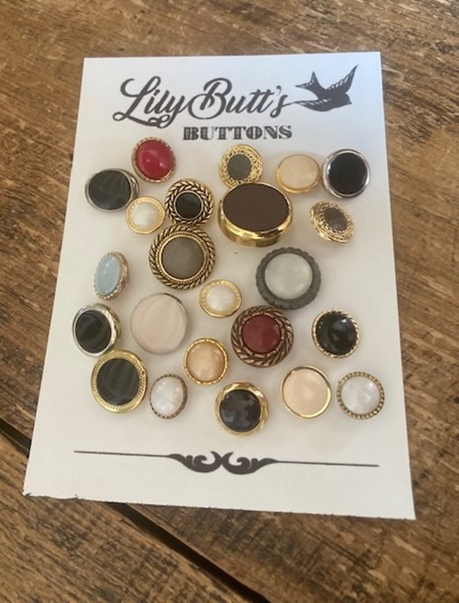 23 Mixed Colour and Gold Vintage Buttons