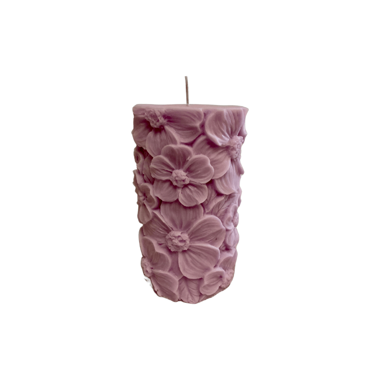Lilac Scented Flower-Shaped 100% Organic Soy Wax Pillar Candle